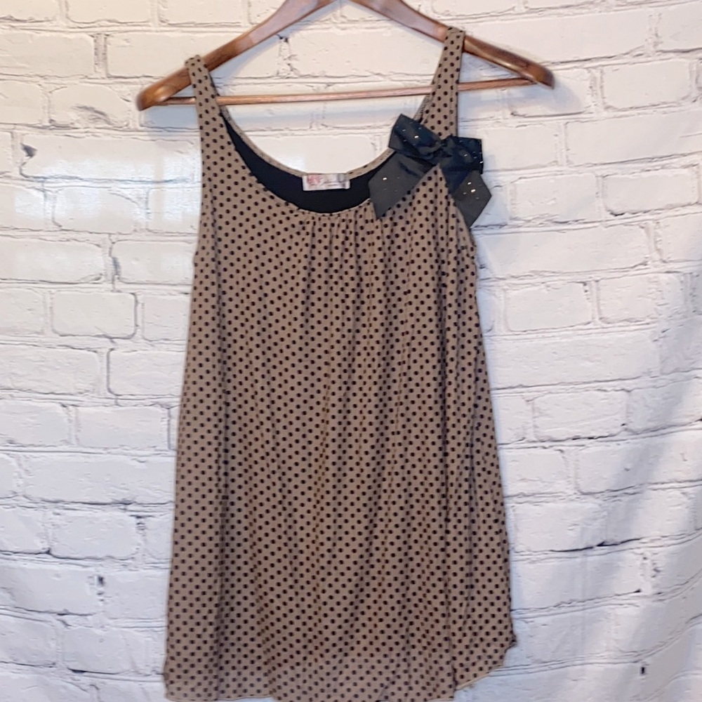 Julie's Closet Tan Black Polka Dot Maternity Sleeveless Tank Top Size Medium